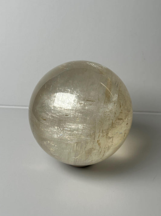Optical Calcite Sphere | Natural Clear Calcite Crystal Ball | Iceland Spar Mineral Orb Specimen for Collectors Display Decor Accent