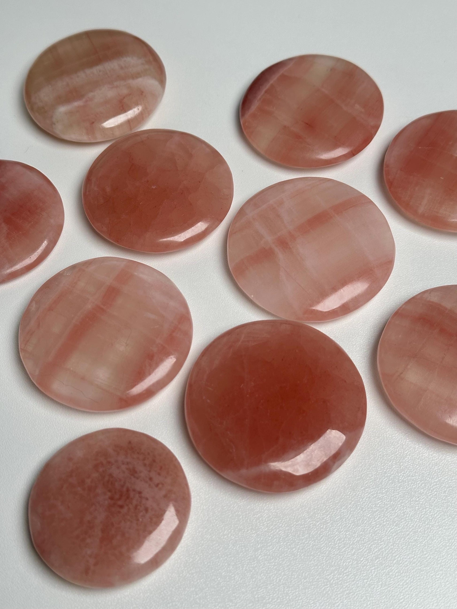 Rose Calcite Palmstone | Natural Pink Calcite Hand Stone | Polished Mineral Specimen for Collectors Display Decor Accent