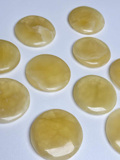 Lemon Calcite Palmstone | Natural Yellow Calcite Hand Stone | Polished Mineral Specimen for Collectors Display Decor Accent