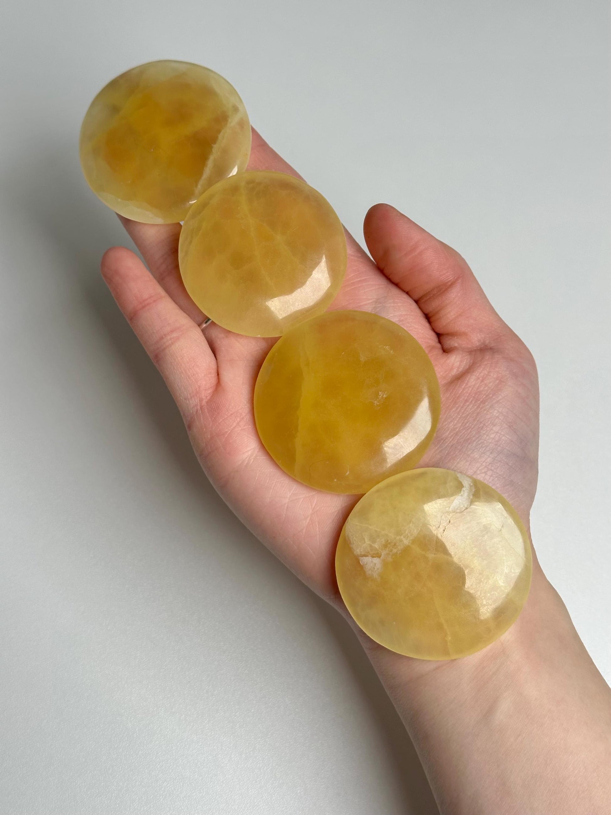 Lemon Calcite Palmstone | Natural Yellow Calcite Hand Stone | Polished Mineral Specimen for Collectors Display Decor Accent