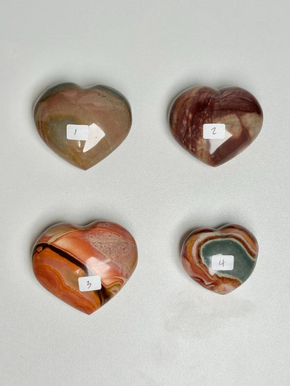Polychrome Jasper Heart Carving | Multicolor Stone Sculpture | Smooth Mineral Display Piece | Decorative Collectible Crystal Accent