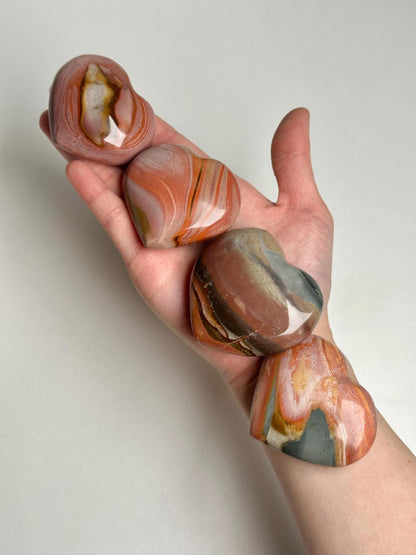 Polychrome Jasper Heart Carving | Multicolor Stone Sculpture | Smooth Mineral Display Piece | Decorative Collectible Crystal Accent