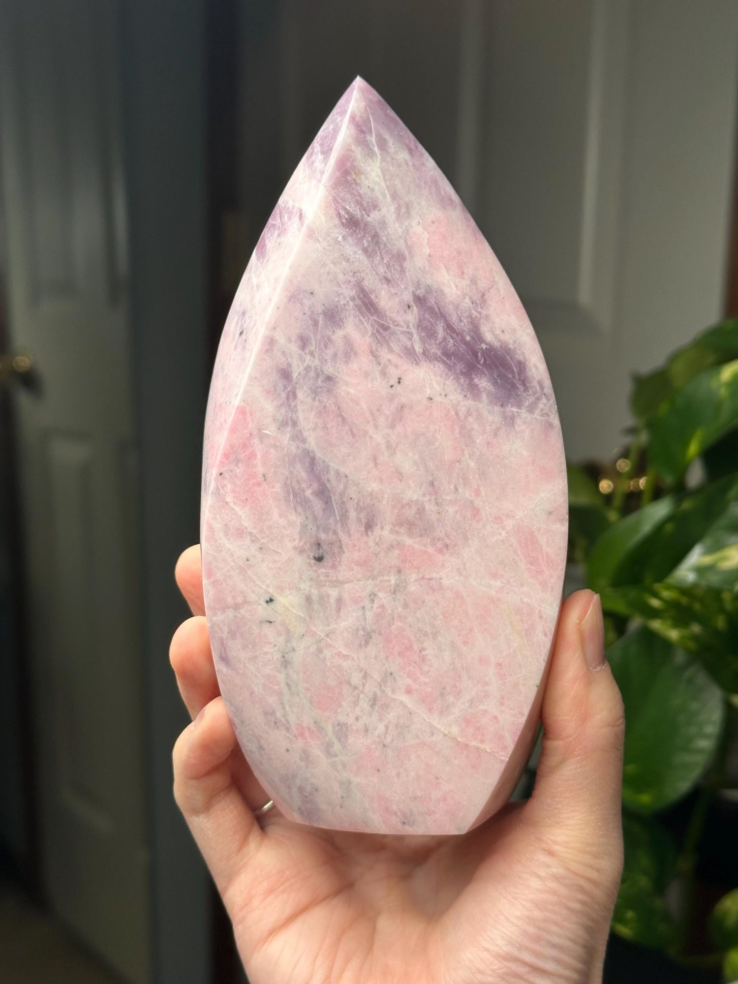 Hackmanite Pink Sodalite Flame | Natural UV Reactive Sodalite Group Mineral Carving | Rare Crystal Display Specimen for Collectors Decor