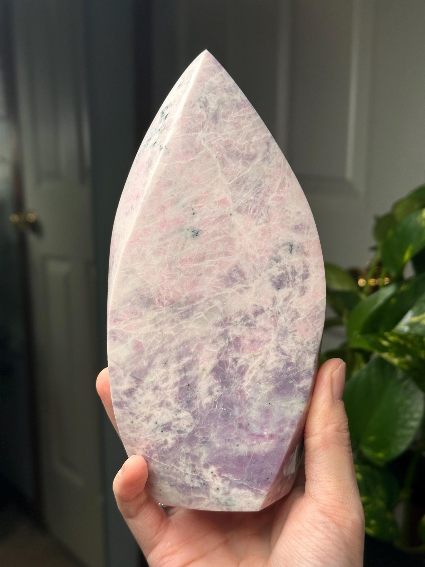 Hackmanite Pink Sodalite Flame | Natural UV Reactive Sodalite Group Mineral Carving | Rare Crystal Display Specimen for Collectors Decor