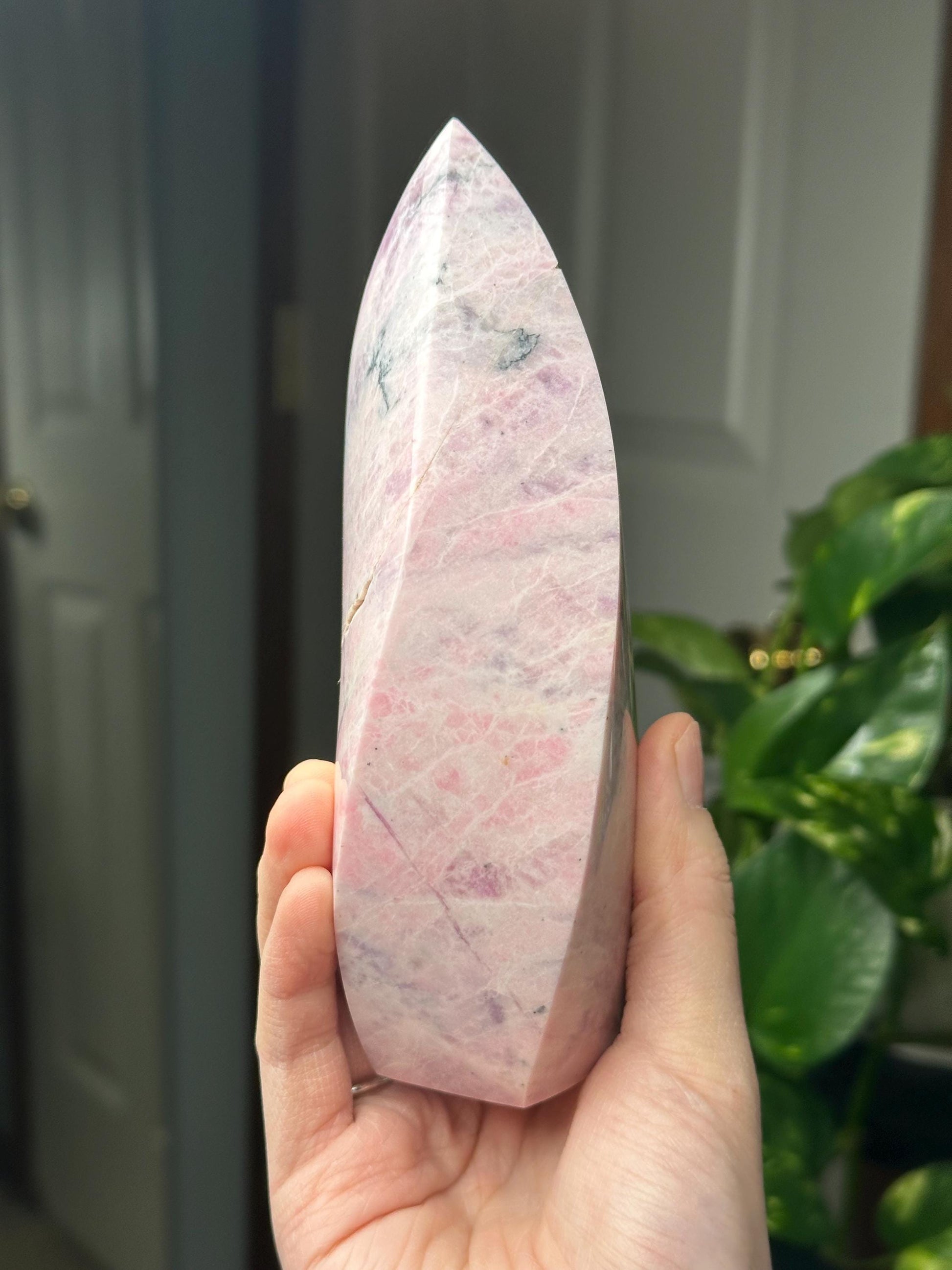 Hackmanite Pink Sodalite Flame | Natural UV Reactive Sodalite Group Mineral Carving | Rare Crystal Display Specimen for Collectors Decor