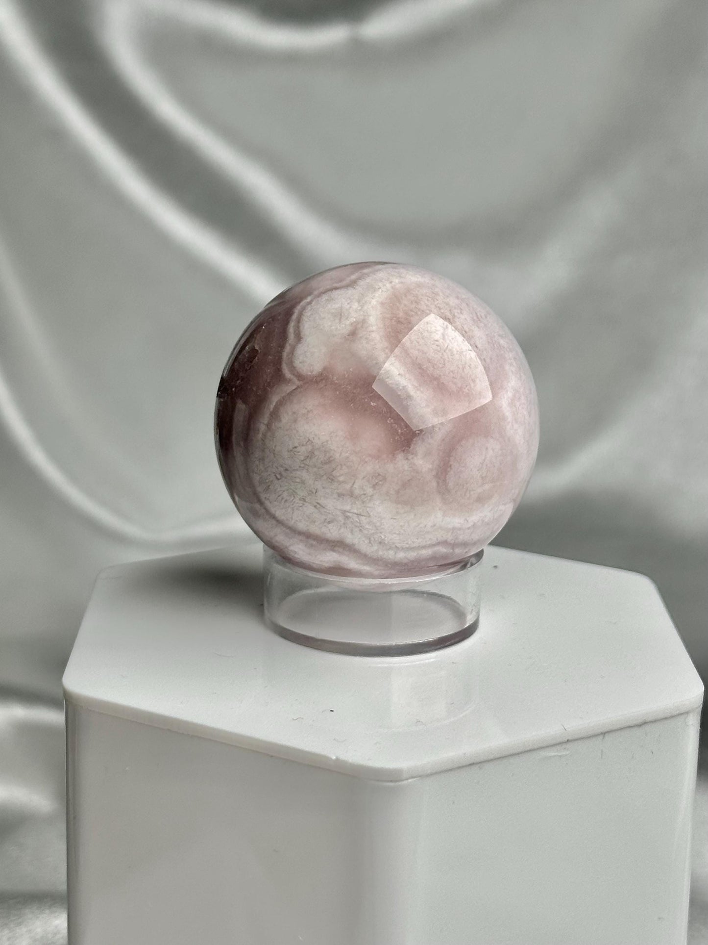 Flower Agate Sphere | Natural Pink Flower Agate Crystal Ball | Polished Mineral Specimen for Collectors Display Decor Accent