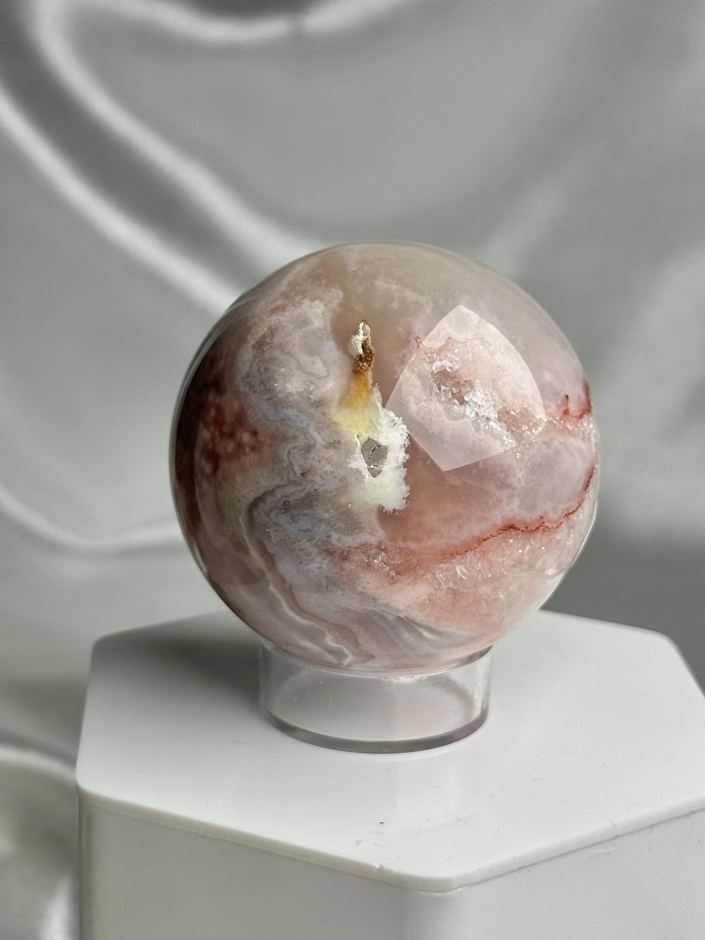 Flower Agate Sphere | Natural Pink Flower Agate Crystal Ball | Polished Mineral Specimen for Collectors Display Decor Accent
