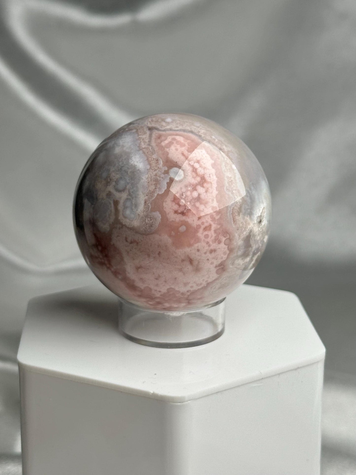 Flower Agate Sphere | Natural Pink Flower Agate Crystal Ball | Polished Mineral Specimen for Collectors Display Decor Accent