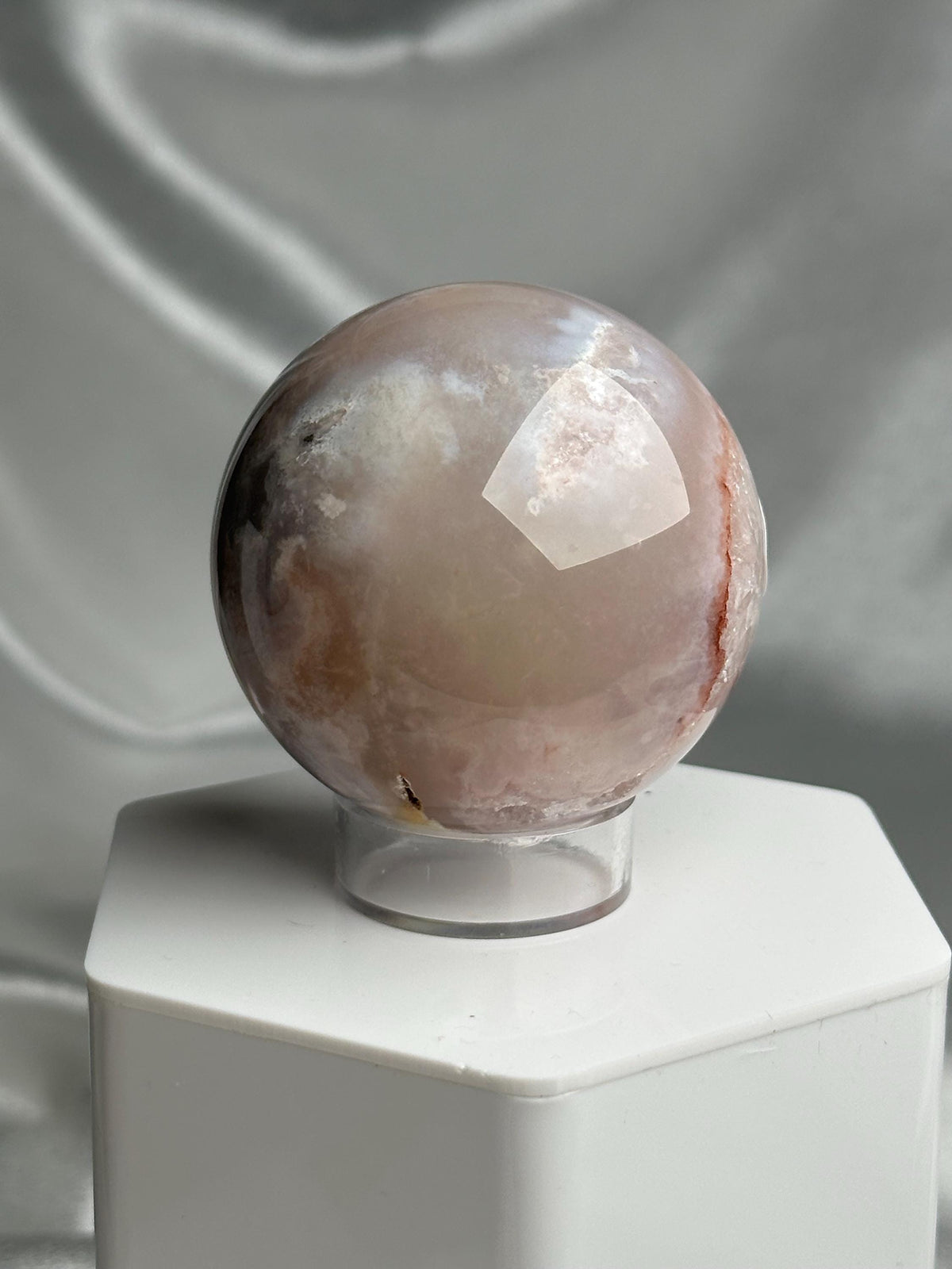 Flower Agate Sphere | Natural Pink Flower Agate Crystal Ball | Polished Mineral Specimen for Collectors Display Decor Accent