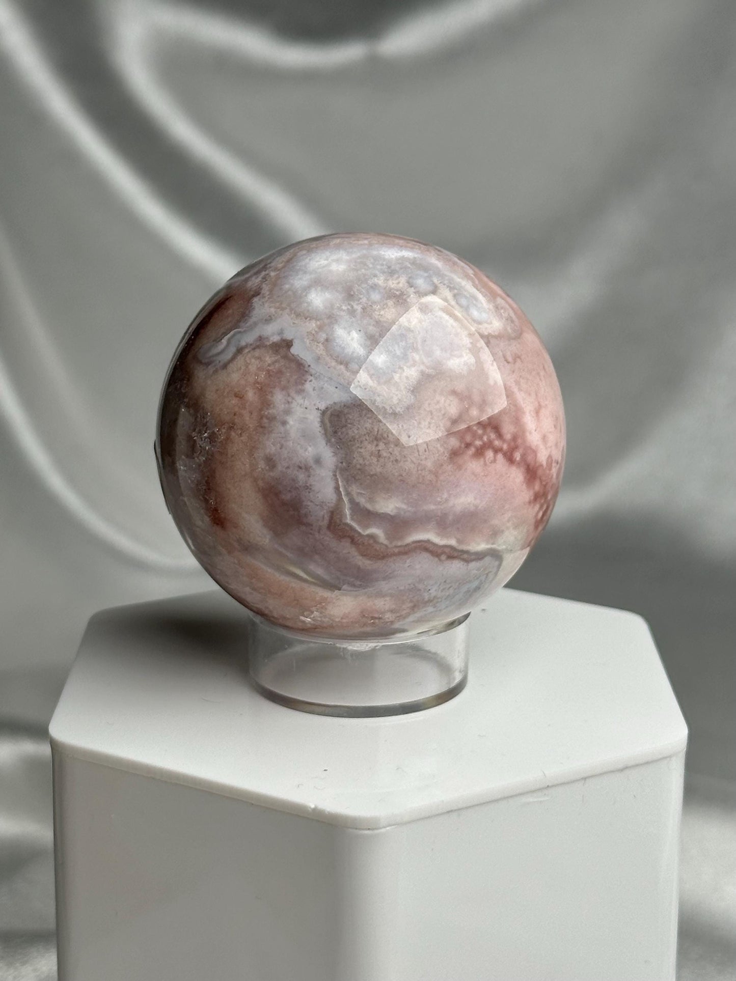 Flower Agate Sphere | Natural Pink Flower Agate Crystal Ball | Polished Mineral Specimen for Collectors Display Decor Accent