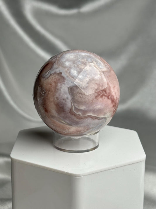 Flower Agate Sphere | Natural Pink Flower Agate Crystal Ball | Polished Mineral Specimen for Collectors Display Decor Accent
