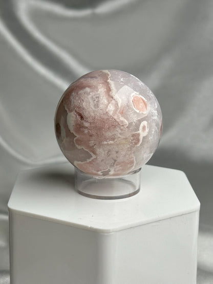Flower Agate Sphere | Natural Pink Flower Agate Crystal Ball | Polished Mineral Specimen for Collectors Display Decor Accent