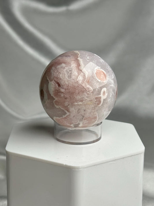 Flower Agate Sphere | Natural Pink Flower Agate Crystal Ball | Polished Mineral Specimen for Collectors Display Decor Accent