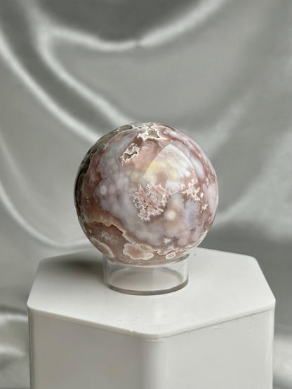 Flower Agate Sphere | Natural Pink Flower Agate Crystal Ball | Polished Mineral Specimen for Collectors Display Decor Accent