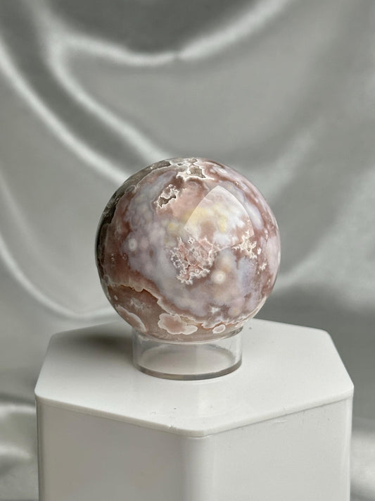 Flower Agate Sphere | Natural Pink Flower Agate Crystal Ball | Polished Mineral Specimen for Collectors Display Decor Accent