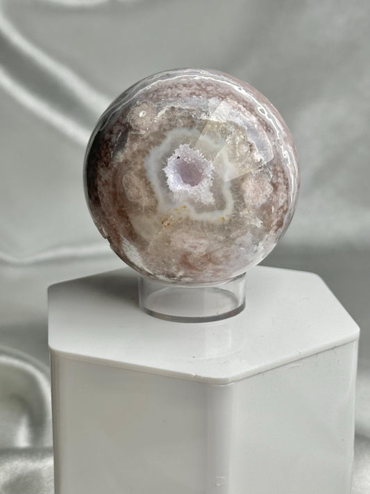 Flower Agate Sphere | Natural Pink Flower Agate Crystal Ball | Polished Mineral Specimen for Collectors Display Decor Accent