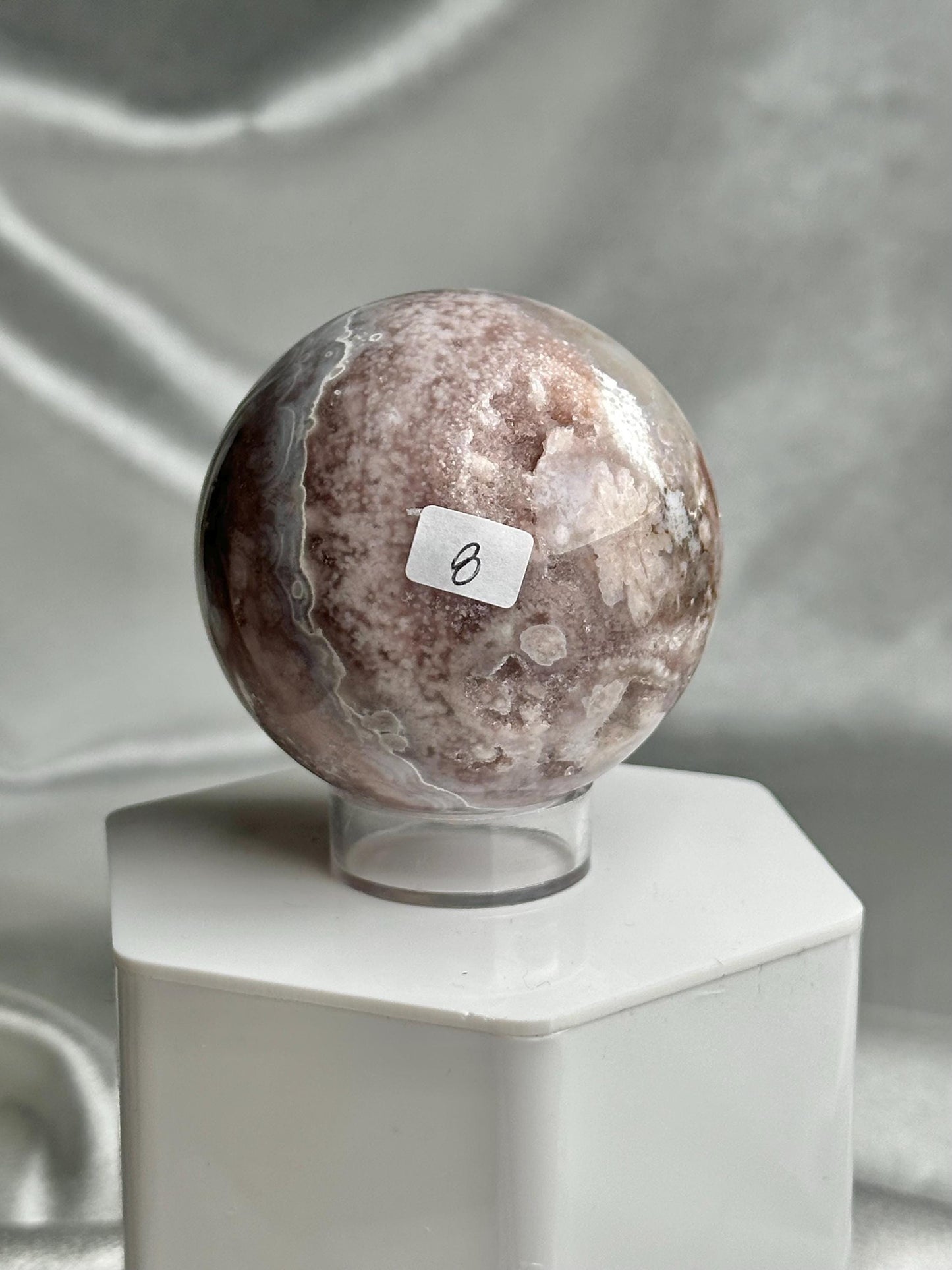 Flower Agate Sphere | Natural Pink Flower Agate Crystal Ball | Polished Mineral Specimen for Collectors Display Decor Accent