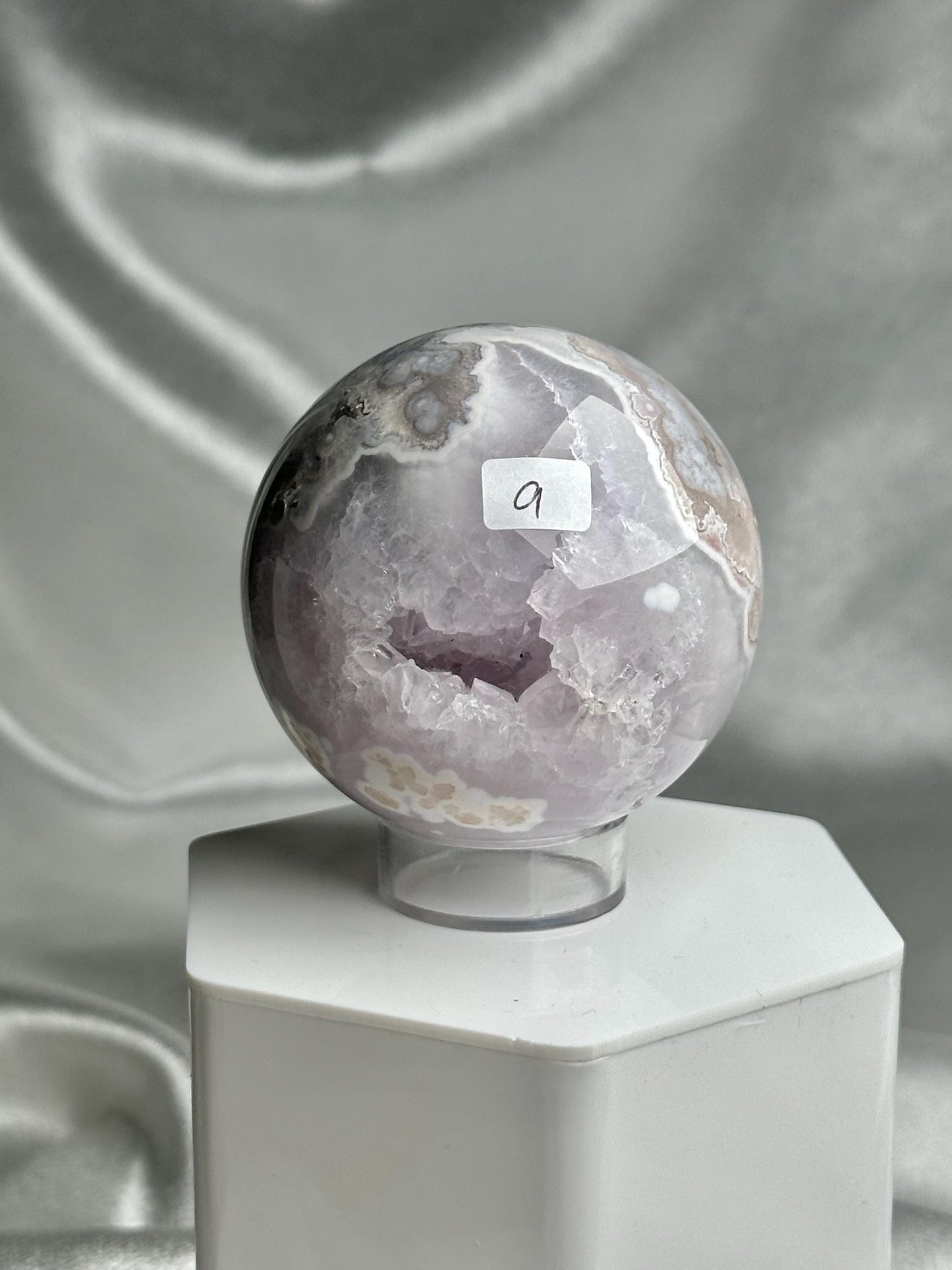 Flower Agate Sphere | Natural Pink Flower Agate Crystal Ball | Polished Mineral Specimen for Collectors Display Decor Accent