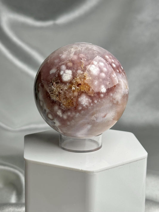 Flower Agate Sphere | Natural Pink Flower Agate Crystal Ball | Polished Mineral Specimen for Collectors Display Decor Accent