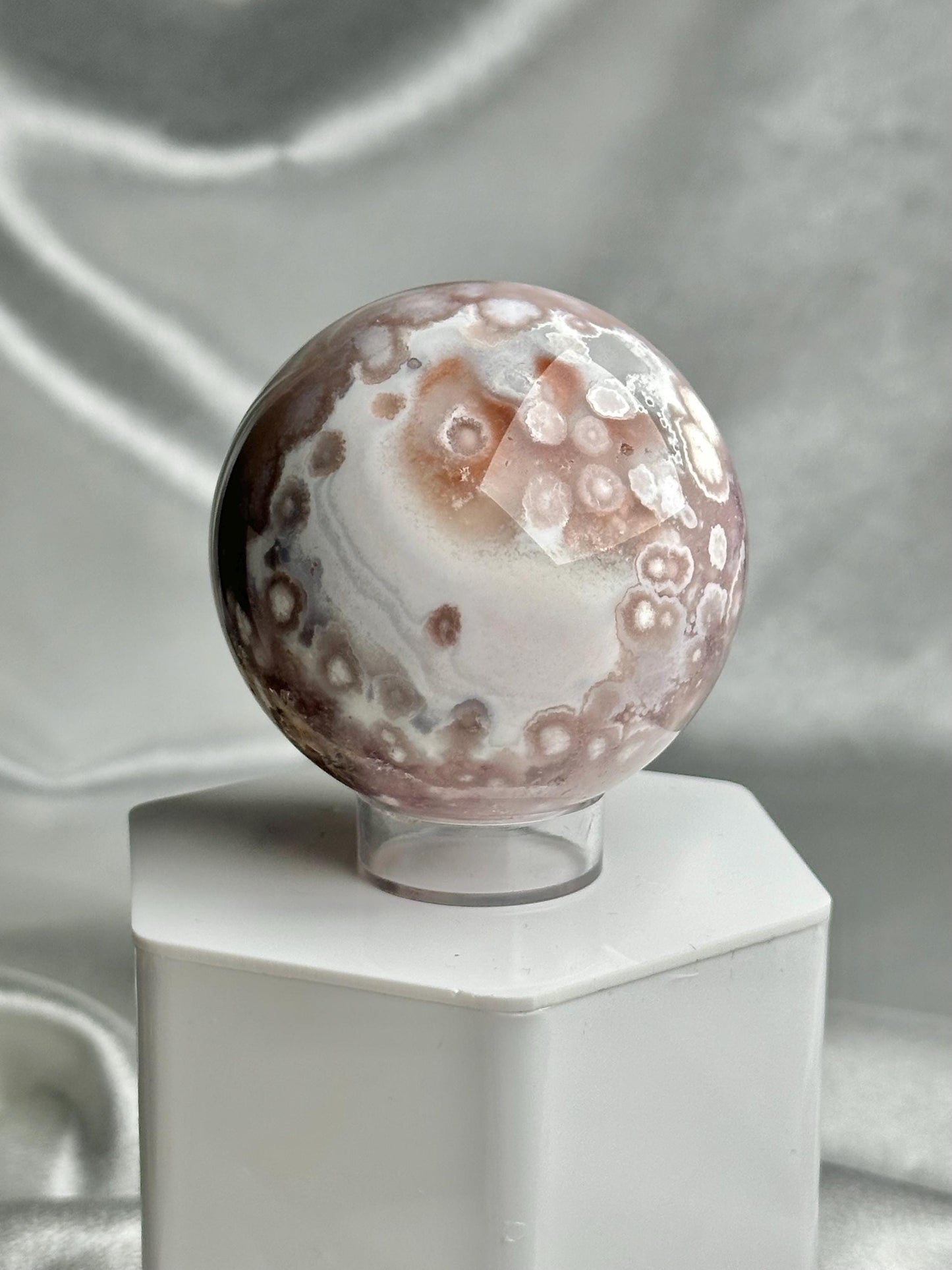 Flower Agate Sphere | Natural Pink Flower Agate Crystal Ball | Polished Mineral Specimen for Collectors Display Decor Accent