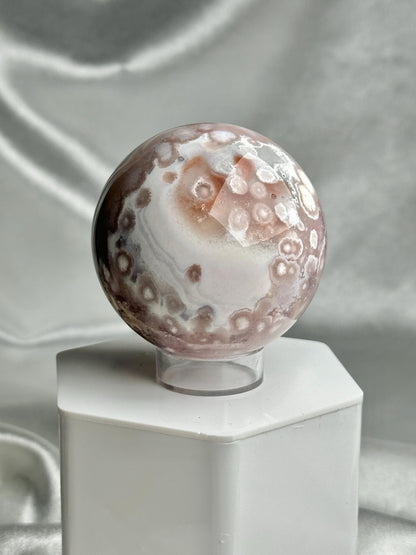 Flower Agate Sphere | Natural Pink Flower Agate Crystal Ball | Polished Mineral Specimen for Collectors Display Decor Accent