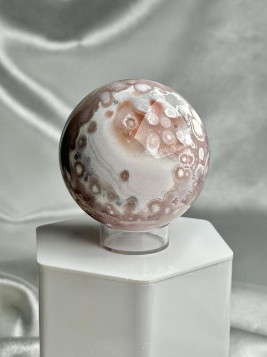 Flower Agate Sphere | Natural Pink Flower Agate Crystal Ball | Polished Mineral Specimen for Collectors Display Decor Accent