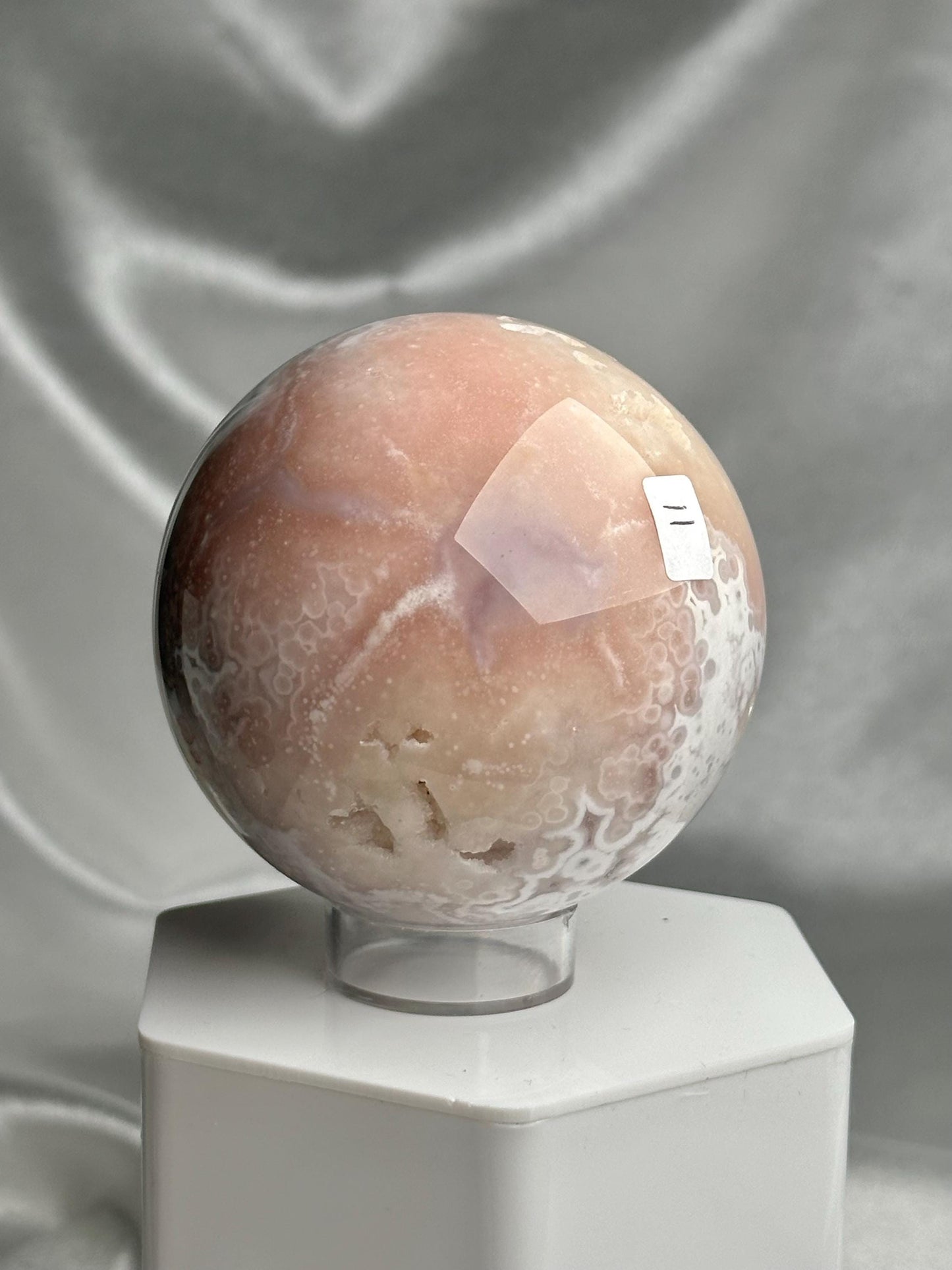 Flower Agate Sphere | Natural Pink Flower Agate Crystal Ball | Polished Mineral Specimen for Collectors Display Decor Accent