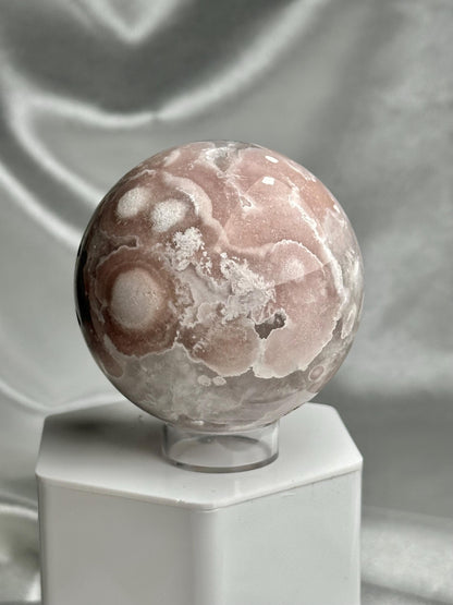 Flower Agate Sphere | Natural Pink Flower Agate Crystal Ball | Polished Mineral Specimen for Collectors Display Decor Accent