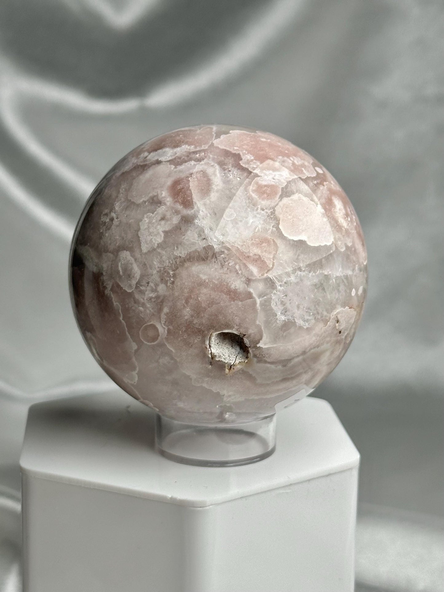 Flower Agate Sphere | Natural Pink Flower Agate Crystal Ball | Polished Mineral Specimen for Collectors Display Decor Accent