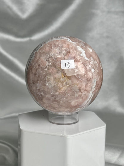 Flower Agate Sphere | Natural Pink Flower Agate Crystal Ball | Polished Mineral Specimen for Collectors Display Decor Accent