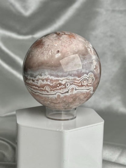 Flower Agate Sphere | Natural Pink Flower Agate Crystal Ball | Polished Mineral Specimen for Collectors Display Decor Accent