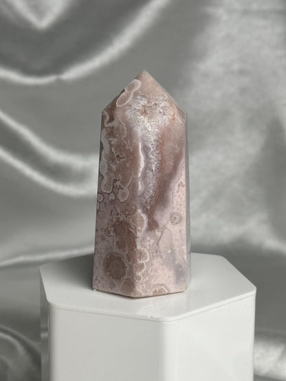 Flower Agate Tower | Natural Pink Flower Agate Crystal Point | Polished Mineral Specimen for Collectors Display Decor Accent