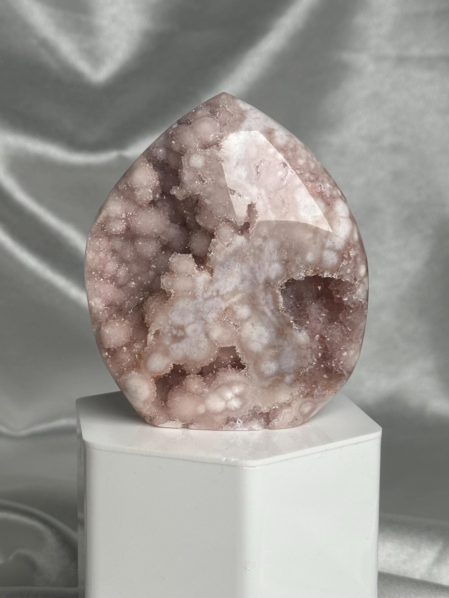 Flower Agate Flame | Natural Pink Flower Agate Crystal Flame Carving | Polished Mineral Specimen for Collectors Display Decor Accent