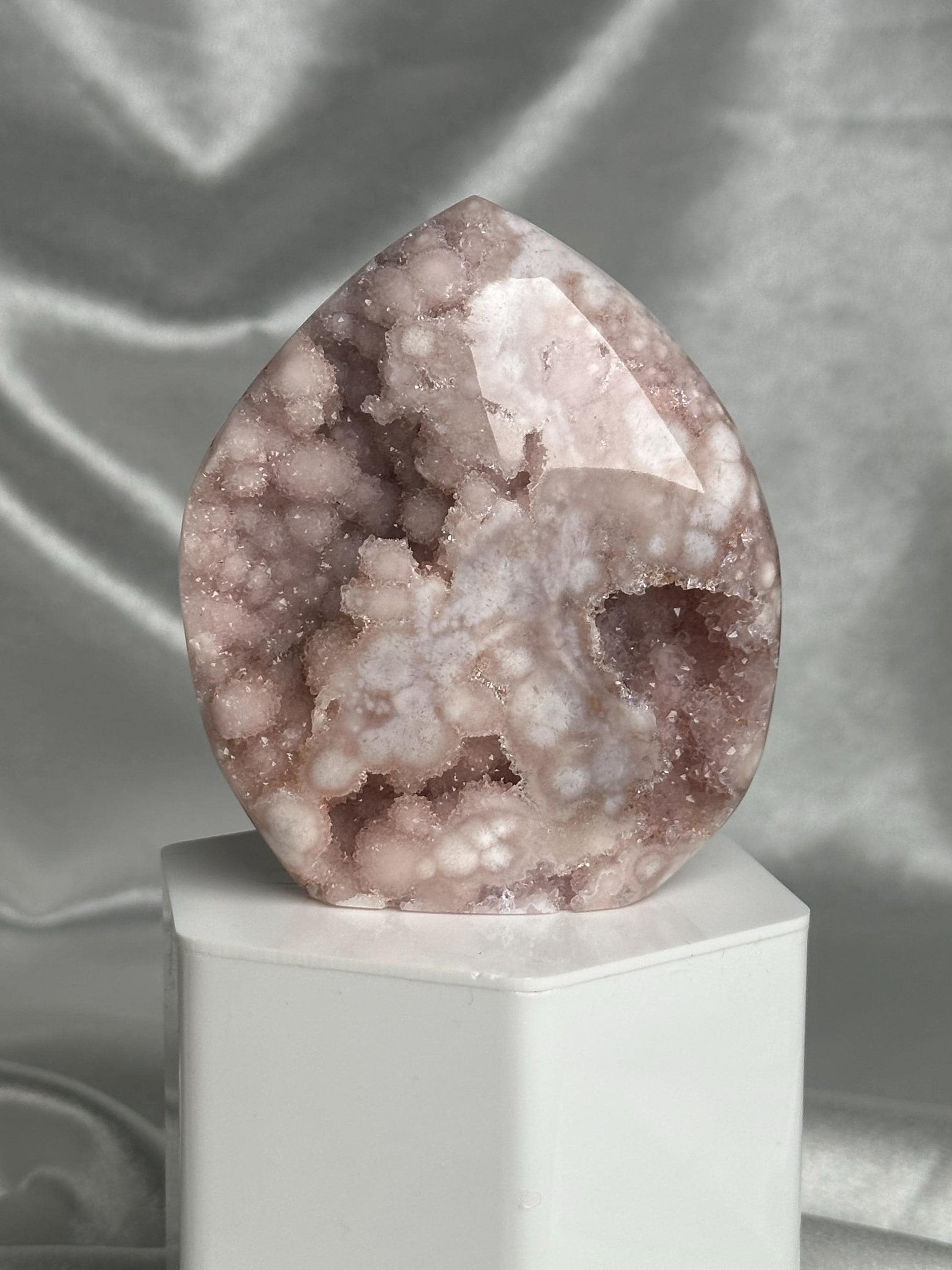 Flower Agate Flame | Natural Pink Flower Agate Crystal Flame Carving | Polished Mineral Specimen for Collectors Display Decor Accent