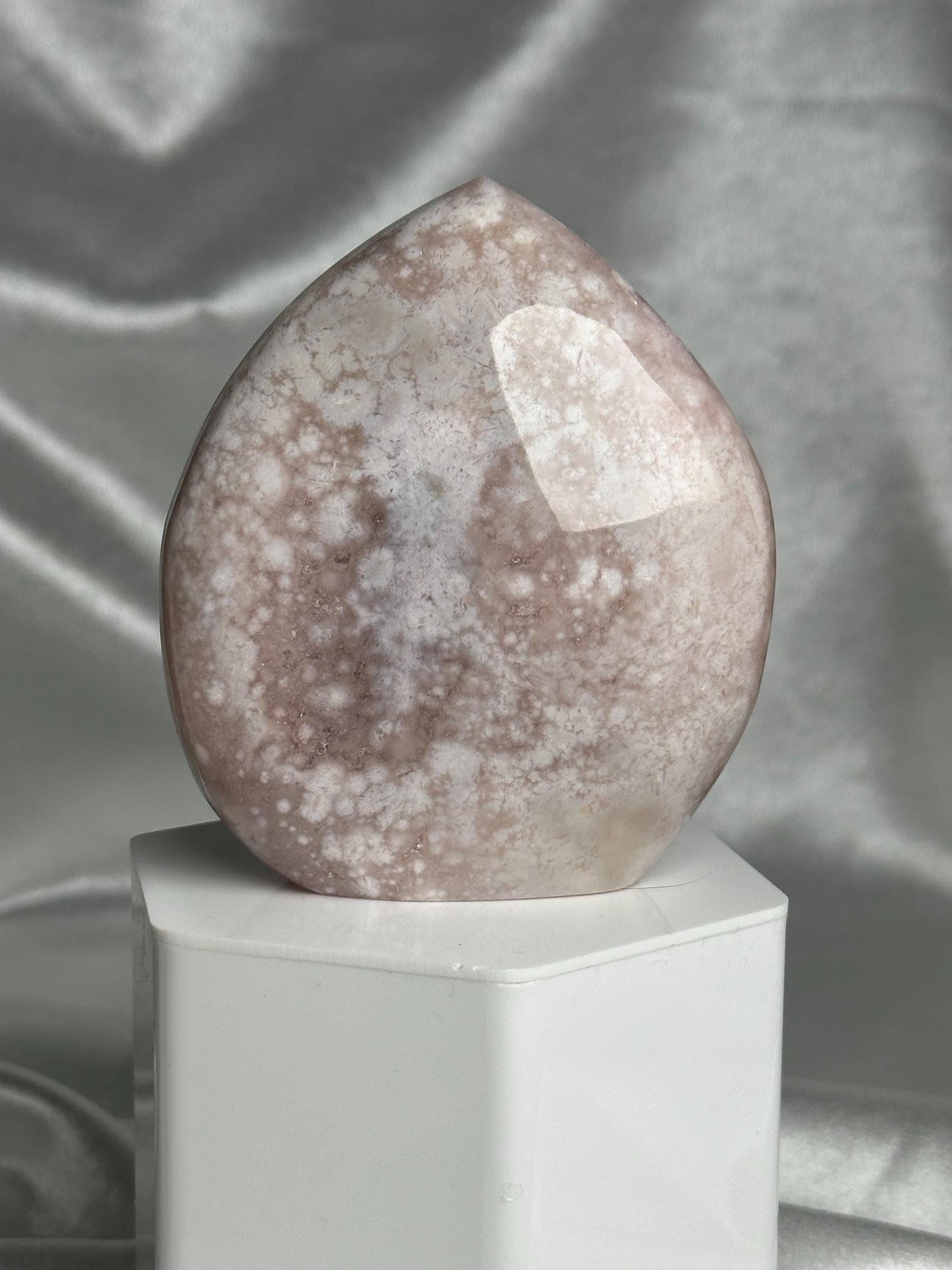 Flower Agate Flame | Natural Pink Flower Agate Crystal Flame Carving | Polished Mineral Specimen for Collectors Display Decor Accent