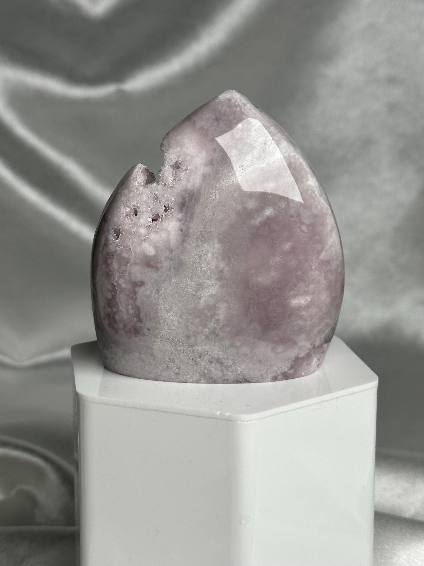 Flower Agate Flame | Natural Pink Flower Agate Crystal Flame Carving | Polished Mineral Specimen for Collectors Display Decor Accent