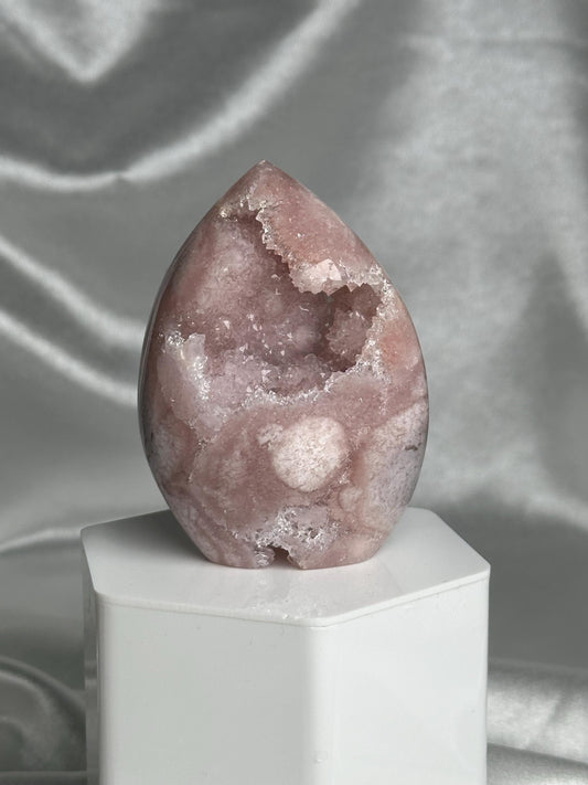 Flower Agate Flame | Natural Pink Flower Agate Crystal Flame Carving | Polished Mineral Specimen for Collectors Display Decor Accent