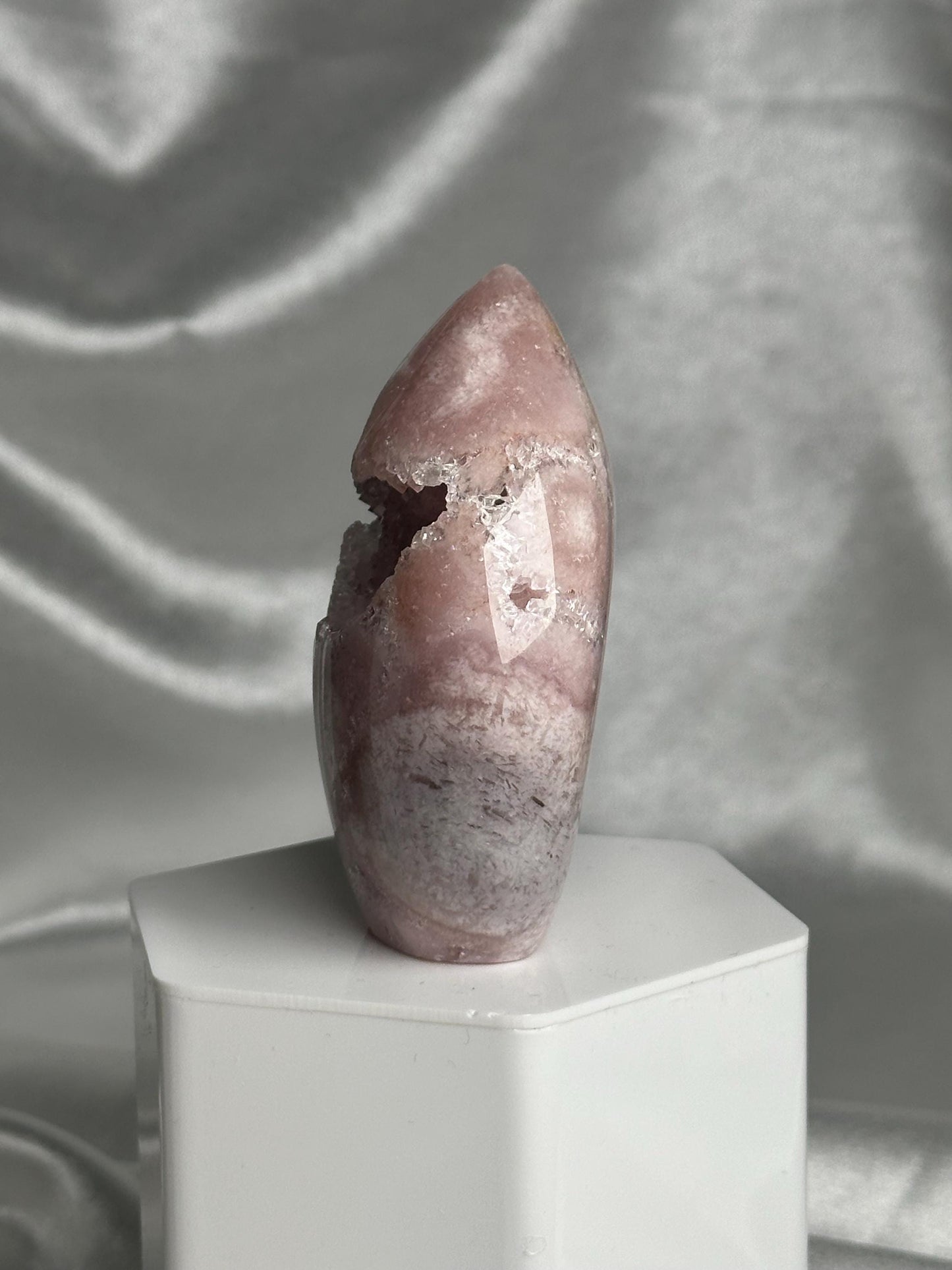 Flower Agate Flame | Natural Pink Flower Agate Crystal Flame Carving | Polished Mineral Specimen for Collectors Display Decor Accent