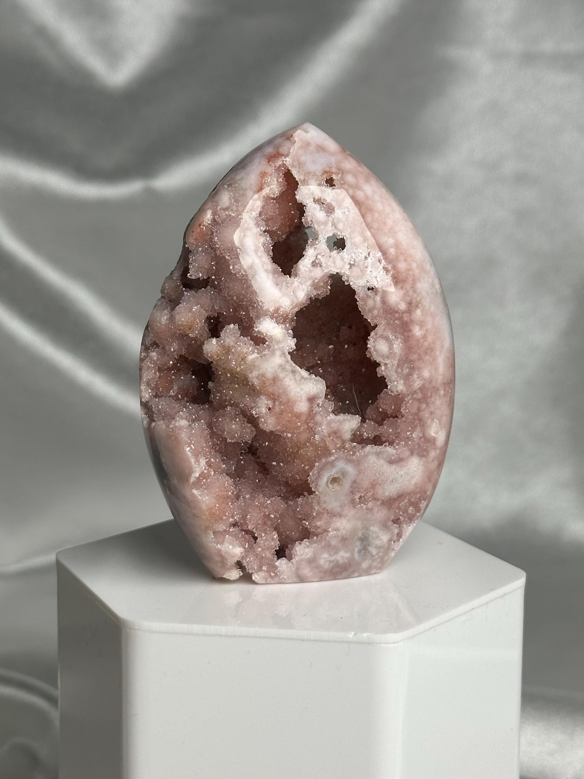 Flower Agate Flame | Natural Pink Flower Agate Crystal Flame Carving | Polished Mineral Specimen for Collectors Display Decor Accent