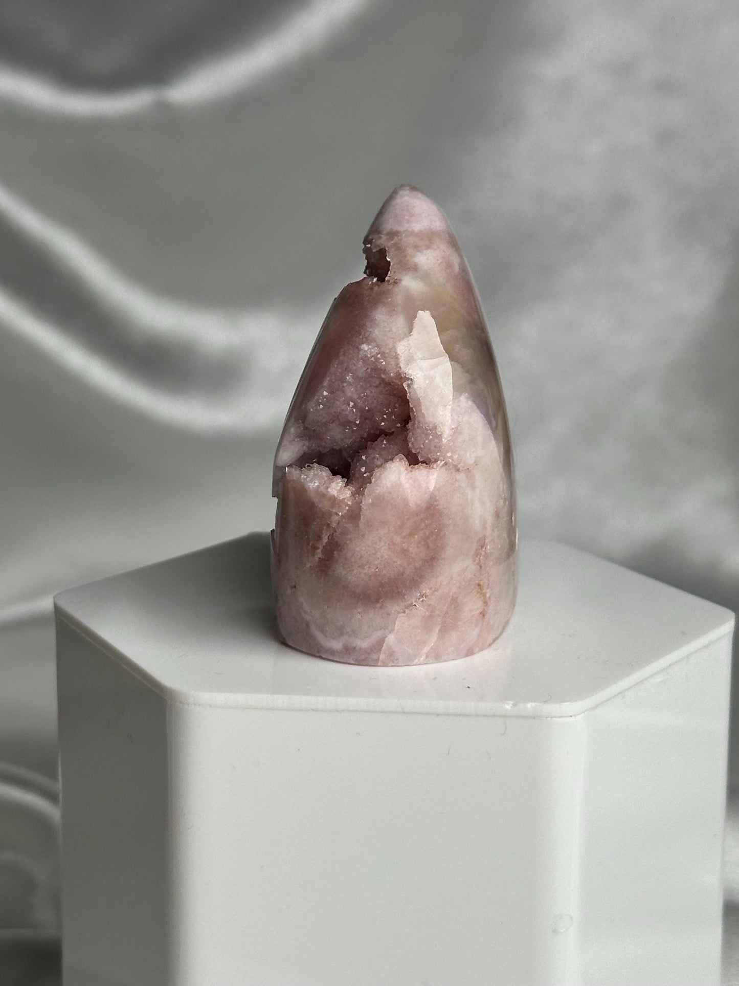 Flower Agate Flame | Natural Pink Flower Agate Crystal Flame Carving | Polished Mineral Specimen for Collectors Display Decor Accent