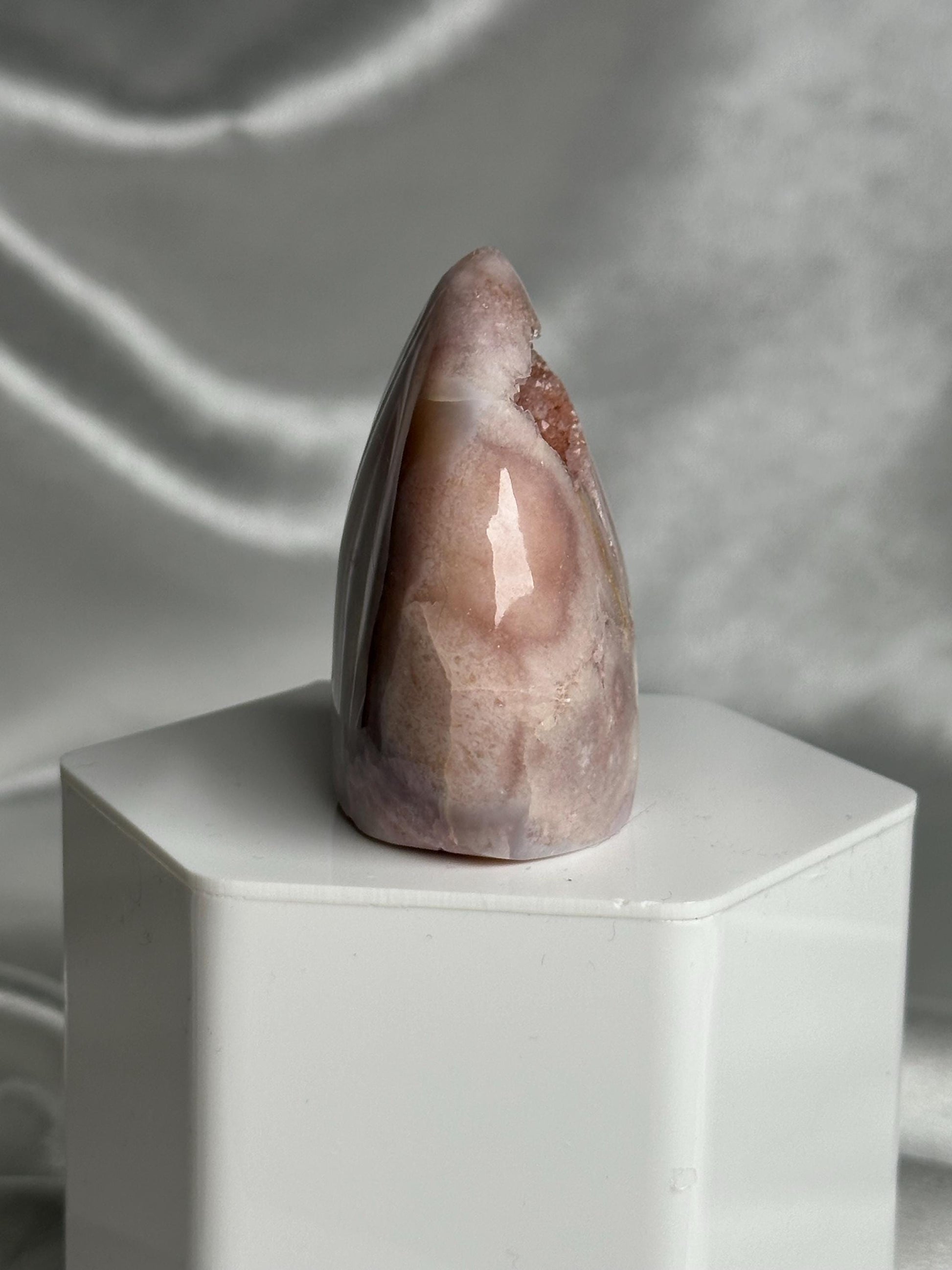 Flower Agate Flame | Natural Pink Flower Agate Crystal Flame Carving | Polished Mineral Specimen for Collectors Display Decor Accent