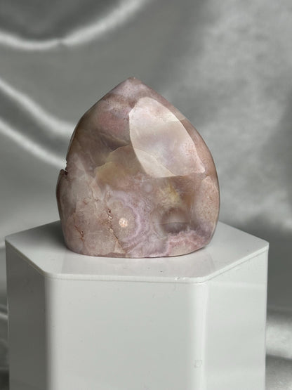 Flower Agate Flame | Natural Pink Flower Agate Crystal Flame Carving | Polished Mineral Specimen for Collectors Display Decor Accent