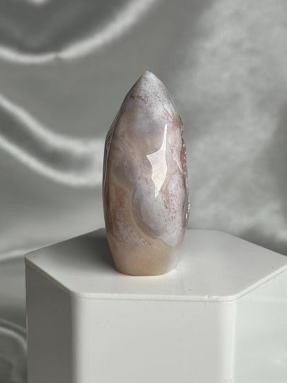 Flower Agate Flame | Natural Pink Flower Agate Crystal Flame Carving | Polished Mineral Specimen for Collectors Display Decor Accent