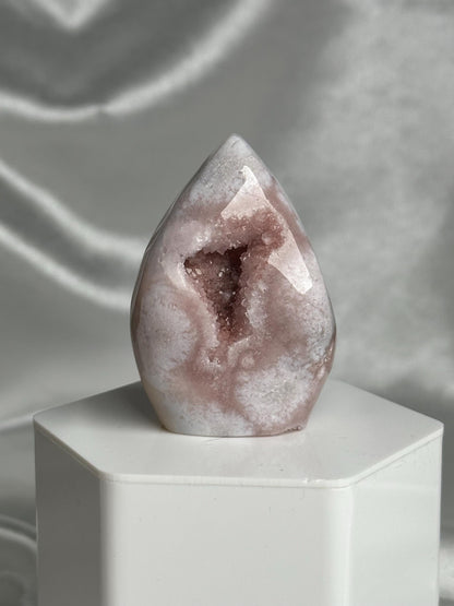 Flower Agate Flame | Natural Pink Flower Agate Crystal Flame Carving | Polished Mineral Specimen for Collectors Display Decor Accent