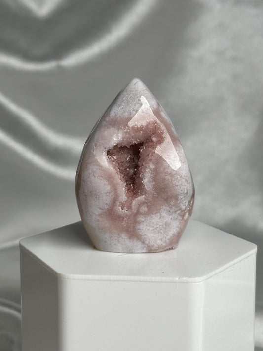 Flower Agate Flame | Natural Pink Flower Agate Crystal Flame Carving | Polished Mineral Specimen for Collectors Display Decor Accent