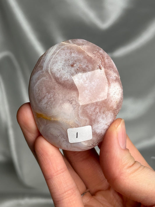 Druzy Flower Agate Palmstone | Natural Flower Agate Hand Stone | Polished Mineral Specimen for Collectors Display Decor Accent
