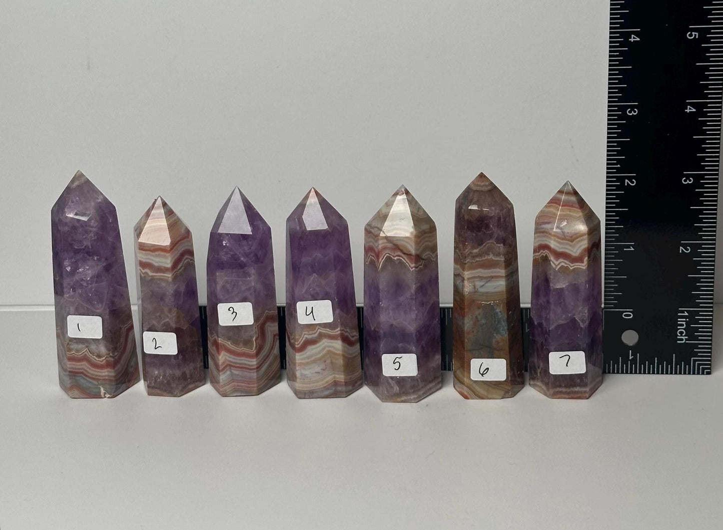 Amethyst Tower with Crazy Lace Agate - YOU PICK | Natural Purple Quartz Crystal Point | Banded Stone Mineral Specimen Collectors Decor