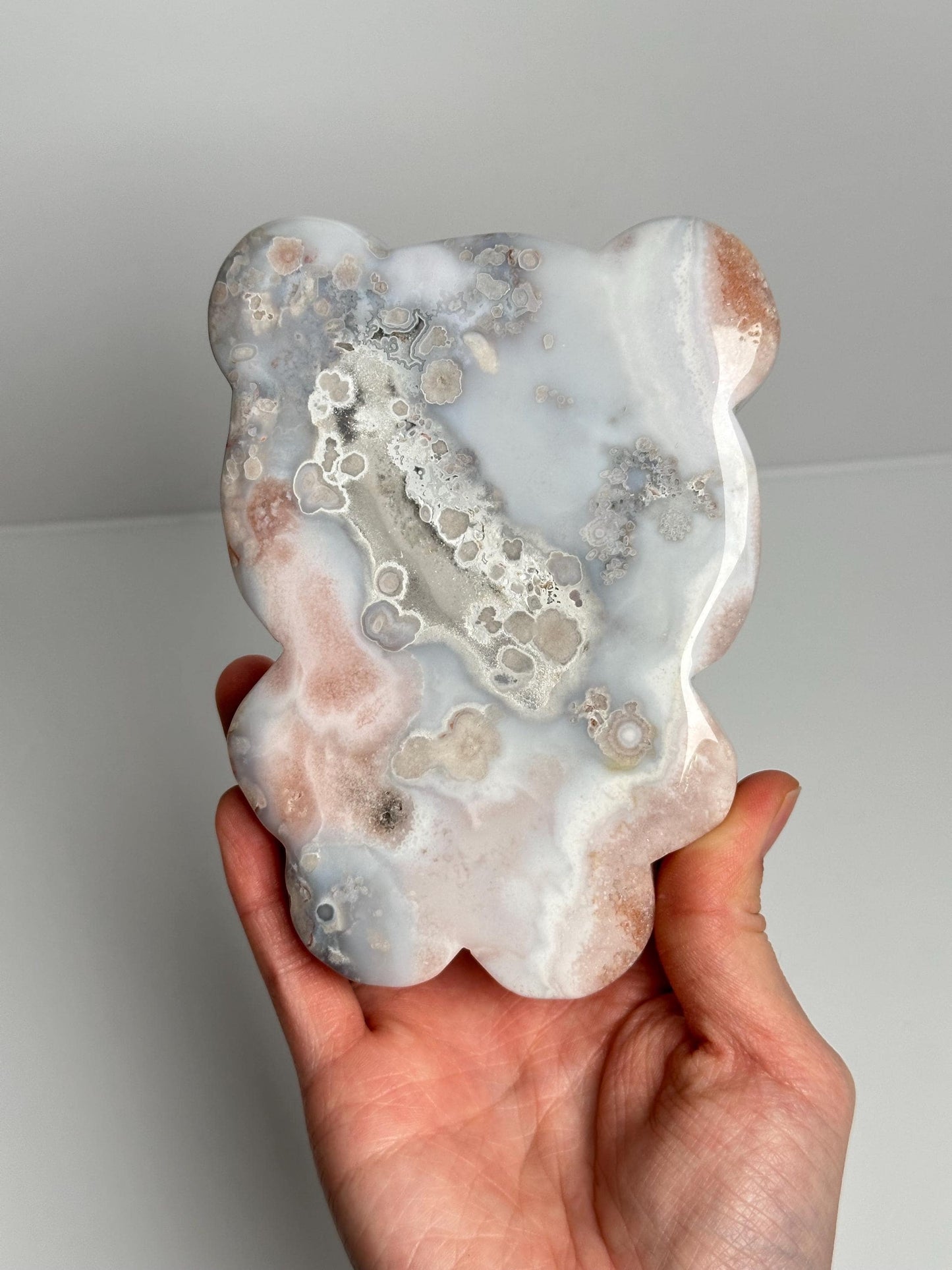 Flower Agate Bear Carving | Natural Flower Agate Animal Sculpture | Polished Mineral Specimen for Collectors Display Decor Accent