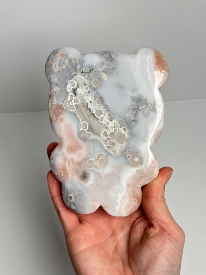 Flower Agate Bear Carving | Natural Flower Agate Animal Sculpture | Polished Mineral Specimen for Collectors Display Decor Accent
