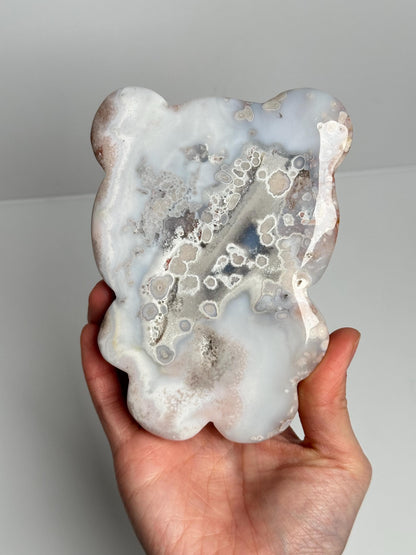 Flower Agate Bear Carving | Natural Flower Agate Animal Sculpture | Polished Mineral Specimen for Collectors Display Decor Accent